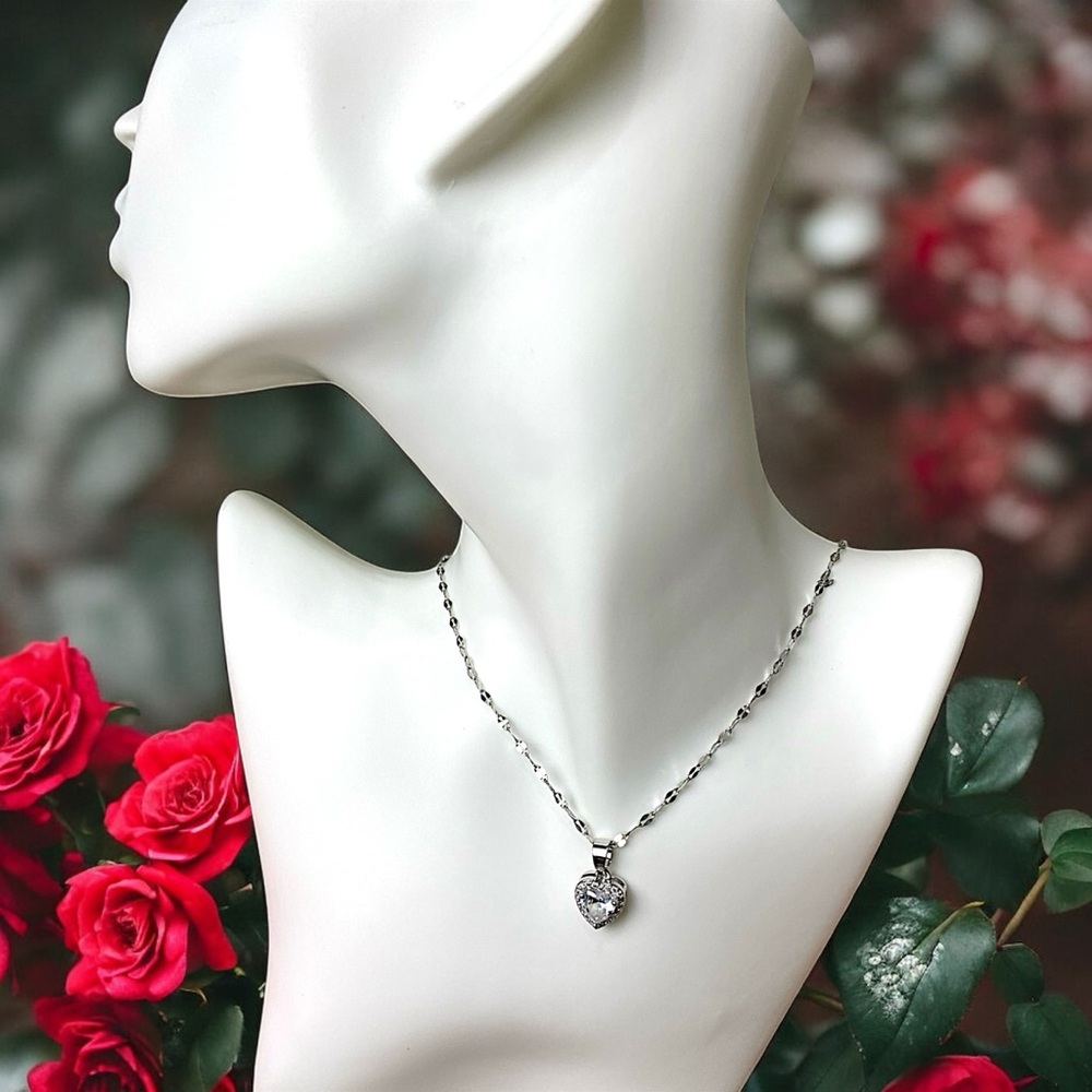 925 Sterling Silver Heart Pendant Necklace Stainless Steel Chain